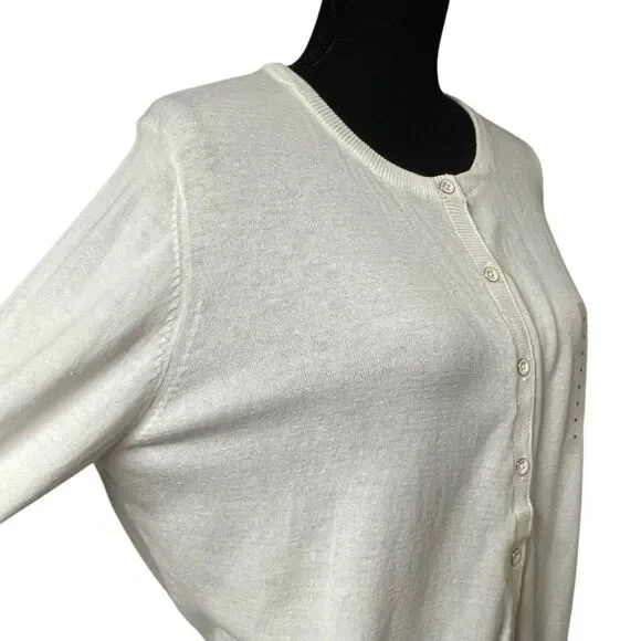GAP Snowflake Milk White 3/4 Sleeve Crewneck Cardigan Sweater - Picture 3 of 7